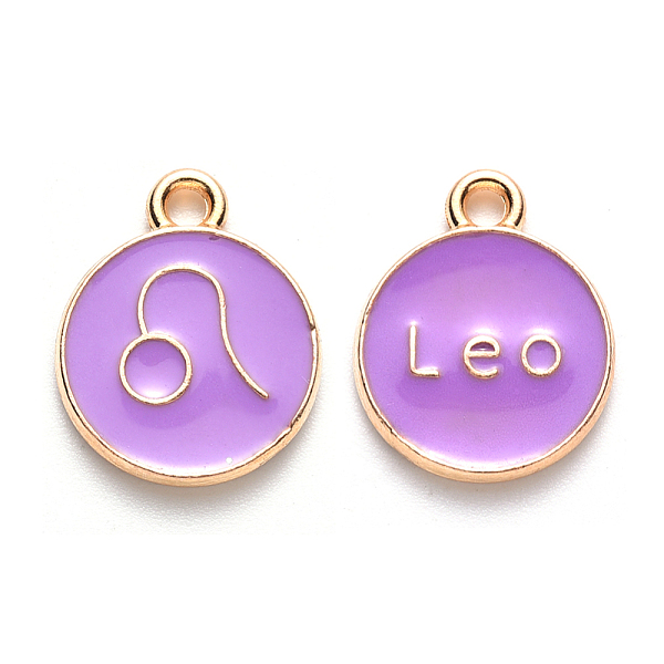 

PandaHall Alloy Enamel Pendants, Cadmium Free & Lead Free, Flat Round with Constellation, Light Gold, Medium Purple, Leo, 22x18x2mm, Hole...