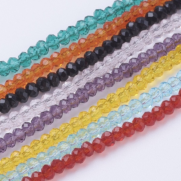 

PandaHall Glass Beads Strands, Faceted, Rondelle, Mixed Color, 3x2~2.5mm, Hole: 0.5mm, about 160~165pcs/strand, 15~16inch Glass Rondelle..., Multicolor