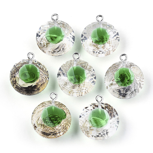 

PandaHall Transparent Epoxy Resin Pendants, with Natural Shell Inside and Platinum Plated Iron Loop, Diamond Shape, Medium Sea Green...