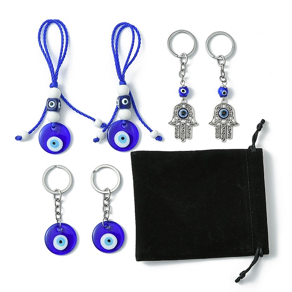 

PandaHall 6Pcs 3 Style Handmade Evil Eye Lampwork Keychain, with Alloy Split Key Rings and Nylon Thread, for Gift Bag Accessory Ornaments..., Blue