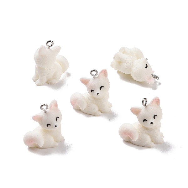 

PandaHall Opaque Resin Pendants, with Platinum Tone Iron Loops, Fox Charm, White, 24.5x21.5x13mm, Hole: 2mm Iron+Resin Fox White