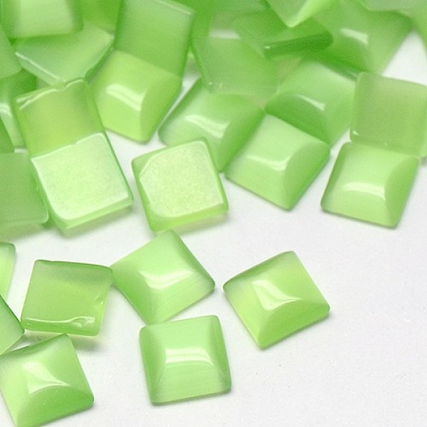 

PandaHall Cat Eye Cabochons, Square, Pale Green, 12x12x3mm Glass Square Green
