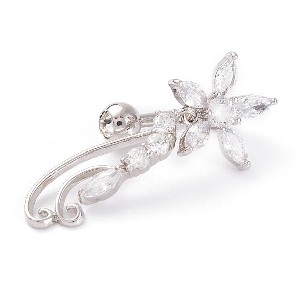 

PandaHall Piercing Jewelry, Brass Micro Pave Clear Cubic Zirconia Navel Rings, Belly Rings, with 304 Stainless Steel Bar, Flower, Stainless...
