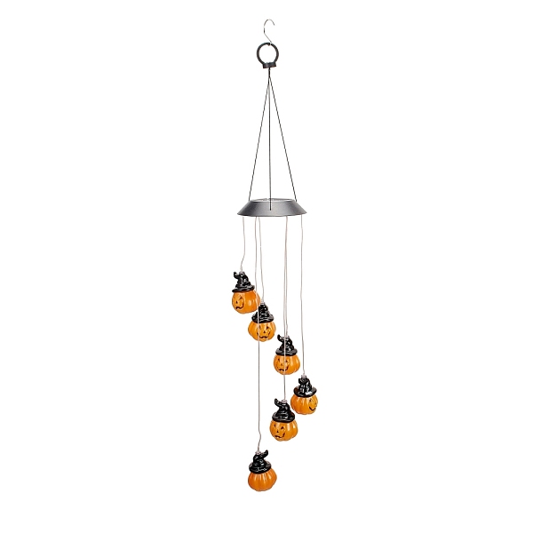 

PandaHall LED Solar Powered Pumpkin Jack-O'-Lantern Wind Chime, Waterproof, with Resin and Iron Findings, for Outdoor, Garden, Yard...