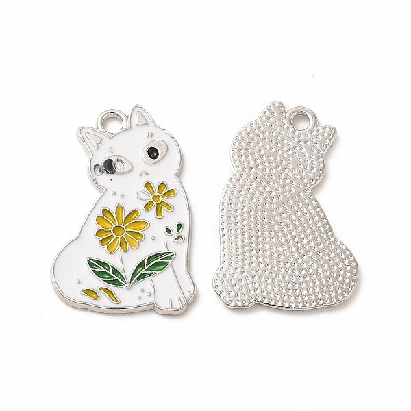 

PandaHall Alloy Enamel Pendants, Cat with Flower Charm, Platinum, 27.5x18.5x1.5mm, Hole: 2mm Alloy+Enamel Cat Shape White