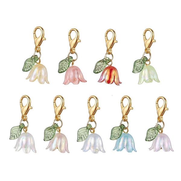 

PandaHall Lily Acrylic Pendant Decorations, Lobster Claw Clasps Charm for Bag Key Chain Ornaments, Golden, 25.5mm, 9pcs/set Acrylic Flower