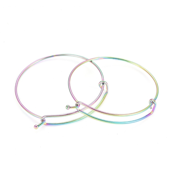 

PandaHall Adjustable Ion Plating(IP) 304 Stainless Steel Expandable Bangle Making, Rainbow Color, 61~62mm Stainless Steel