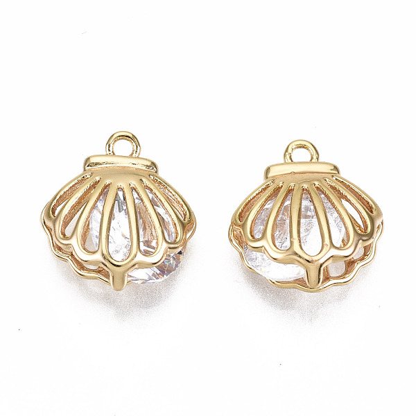 

PandaHall Brass Clear Cubic Zirconia Charms, Nickel Free, Shell/Scallop Shape, Real 18K Gold Plated, 12.5x11.5x6.5mm, Hole: 1.2mm...
