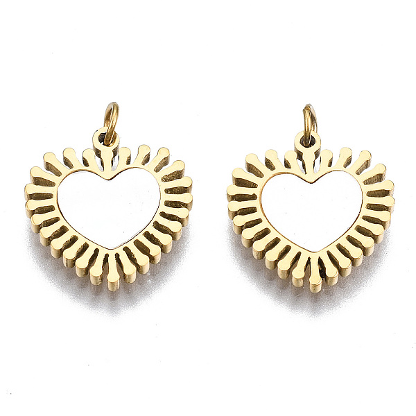 

PandaHall 316 Surgical Stainless Steel Charms, with Shell and Jump Rings, Heart, Real 14K Gold Plated, 12.5x12x1.5mm, Jump Ring: 3.4x0.5mm...