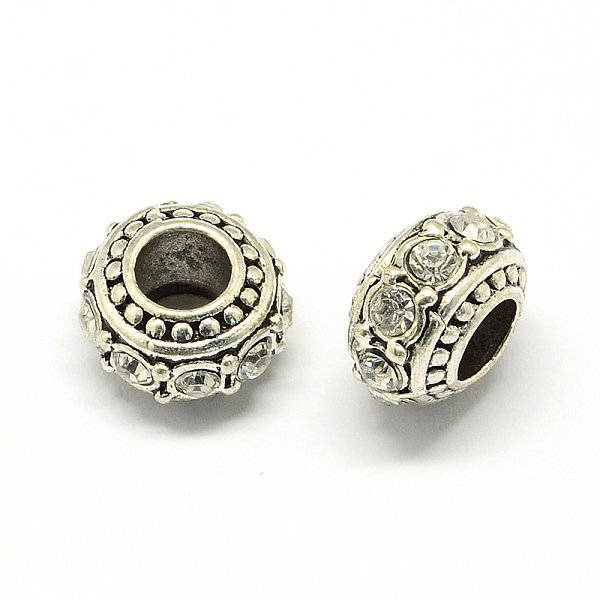

PandaHall Alloy Rhinestone European Beads, Rondelle Large Hole Beads, Crystal, 11x7mm, Hole: 4.5mm Alloy+Rhinestone Rondelle Clear
