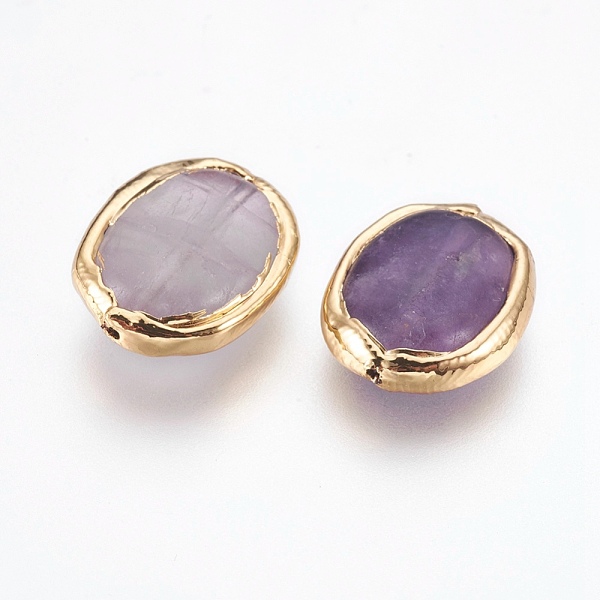 

PandaHall Natural Fluorite Beads, Edge Real 18K Gold Plated, Oval, 18~18.5x13.5~14.5x5~7mm, Hole: 0.7mm Fluorite Oval