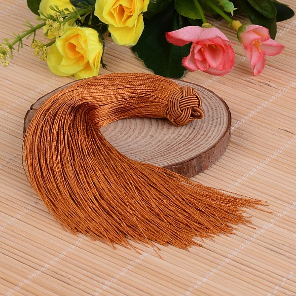 

PandaHall Beautiful Design Nylon Tassel Pendant Decorations, Chocolate, 160x18mm, Hole: 4mm Nylon Brown