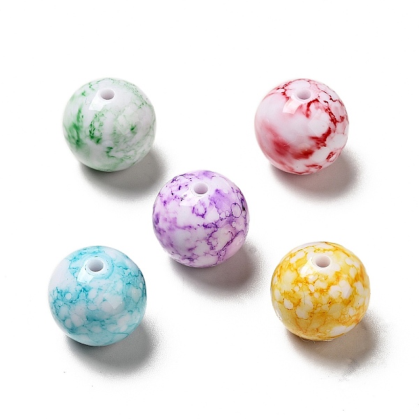 

PandaHall Opaque Acrylic Beads, Round with Ink Danqing Pattern, Mixed Color, 15~16x15mm, Hole: 2mm Acrylic Round Multicolor