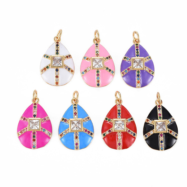 

PandaHall Brass Micro Pave Colorful Cubic Zirconia Pendants, with Jump Rings and Enamel, Nickel Free, Teardrop, Real 16K Gold Plated, Mixed..., Multicolor