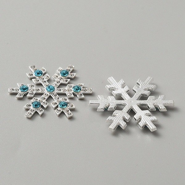 

PandaHall Alloy Rhinestone Cabochons, Snowflake, Platinum, 37x3.5mm Alloy+Rhinestone Snowflake Cyan