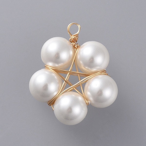 

PandaHall Shell Pearl Pendants, with Golden Plated Copper Wire, Flower, White, 24x22x8mm, Hole: 2.3mm Shell Pearl Flower White