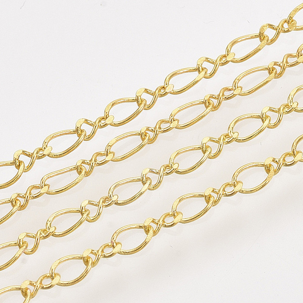 

PandaHall Brass Figaro Chains, Figure 8 Chain, with Spool, Soldered, Golden, 4x3.7x0.4mm and 3.5x2x0.4mm, about 100yard/roll Brass