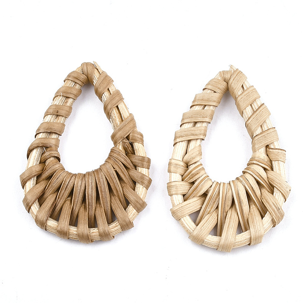 

PandaHall Handmade Reed Cane/Rattan Woven Pendants, For Making Straw Earrings and Necklaces, teardrop, BurlyWood, 47~54x29~35x4~5mm, Hole..., Orange