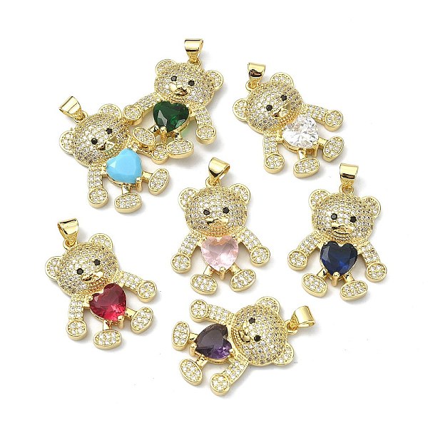 

PandaHall Brass Micro Pave Cubic Zirconia Pendants, Bear Charm, Real 18K Gold Plated, Mixed Color, 27x21.5x5mm, Hole: 3.5mm Brass+Cubic..., Multicolor