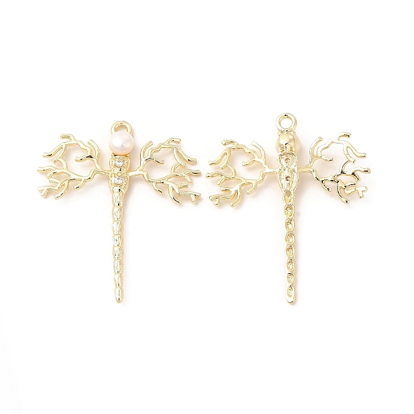 

PandaHall Brass Micro Pave Cubic Zirconia Pendants, with Pearl, Dragonfly Charm, Real 14K Gold Plated, 42x35x6mm, Hole: 2mm Brass+Cubic..., Clear