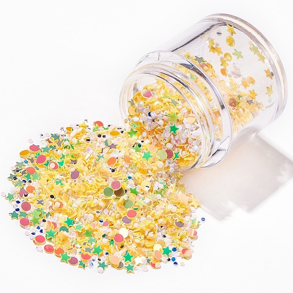 

PandaHall Shining Nail Art Glitter, Manicure Sequins, DIY Sparkly Paillette Tips Nail, Mixed Shape, Yellow, 1~2.5x1~2.5x0.2mm, about 6g/box...