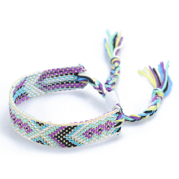 

PandaHall Polyester-cotton Braided Rhombus Pattern Cord Bracelet, Ethnic Tribal Adjustable Brazilian Bracelet for Women, Floral White...