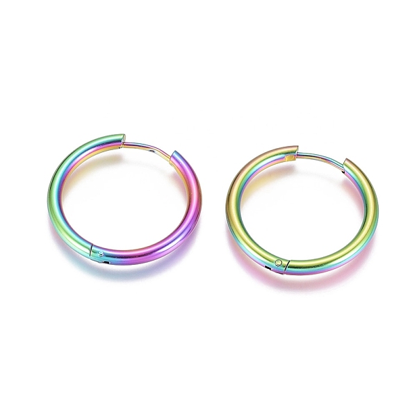 

PandaHall Ion Plating(IP) 304 Stainless Steel Huggie Hoop Earrings, with 316 Surgical Stainless Steel Pin, Ring, Rainbow Color, 25x2.5mm, 10...