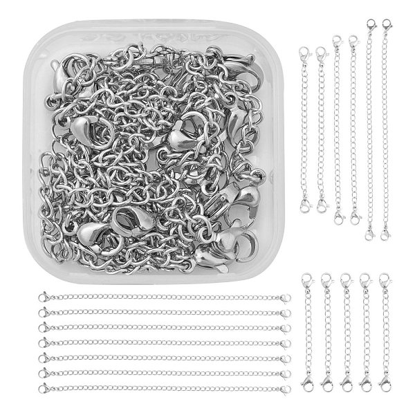 

PandaHall 10 Strands 5 Style 304 Stainless Steel Chain Extender, with Curb Chains and Lobster Claw Clasps, Stainless Steel Color...