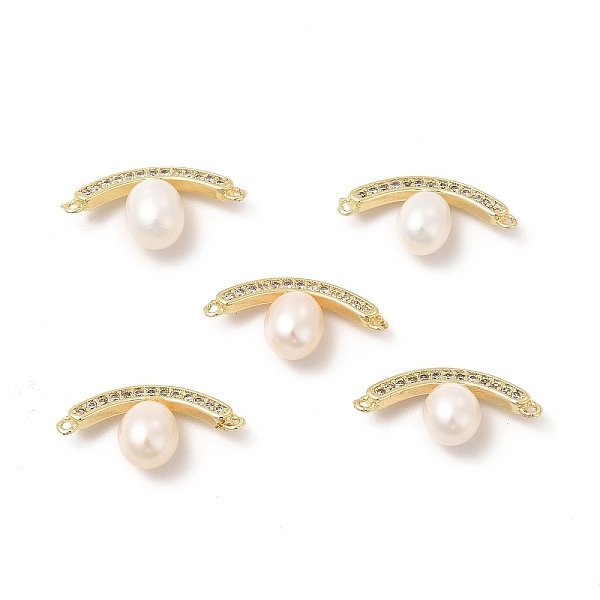 

PandaHall Brass Micro Pave Clear Cubic Zirconia Connector Charms, with Pearl Round Beads, Curved Rectangle Links, Real 14K Gold Plated...