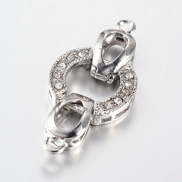 

PandaHall Brass Fold Over Clasps, with Alloy Rhinestone Findings, Platinum, 35x15.5x4mm, Hole: 2mm Alloy+Rhinestone