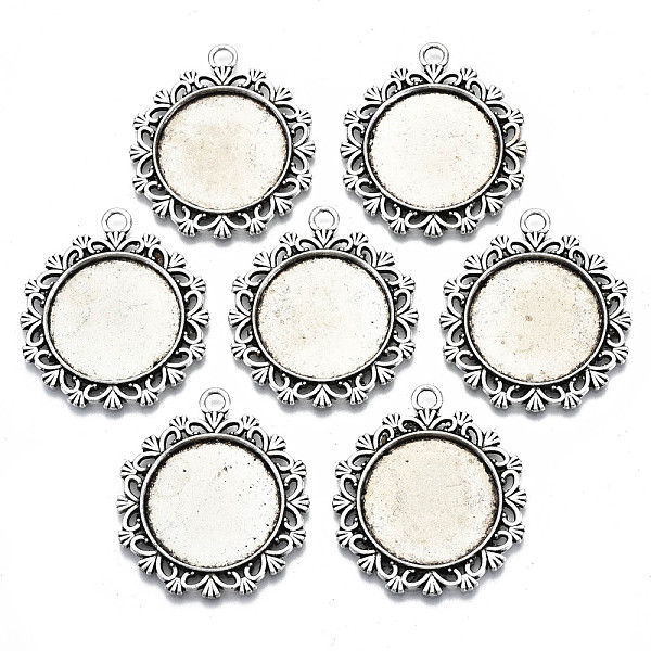 

PandaHall Tibetan Style Alloy Pendant Cabochon Settings, Cadmium Free & Lead Free, Flat Round, Antique Silver, Tray: 25, 40.5x36x2.5mm, Hole...