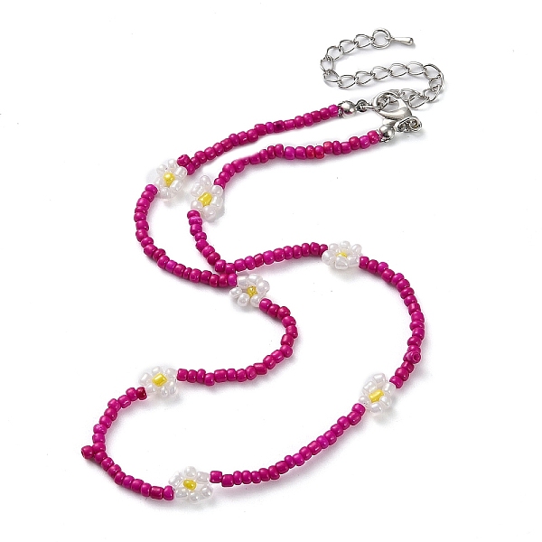 

PandaHall Glass Flower Beaded Necklace, Medium Violet Red, 15.91 inch(40.4cm) Glass Flower