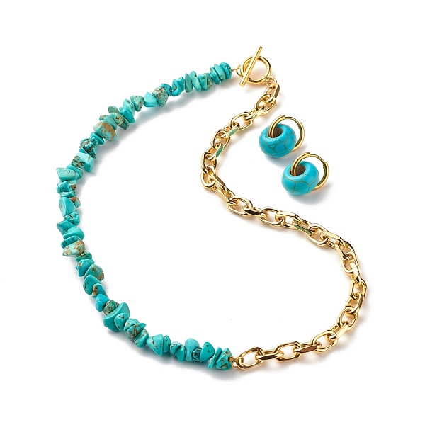 

PandaHall Synthetic Turquoise Chip Beads Jewelry Set, Gemstone Beaded Necklace and Drop Huggie Hoop Earrings for Women, Light Gold, 16.73...