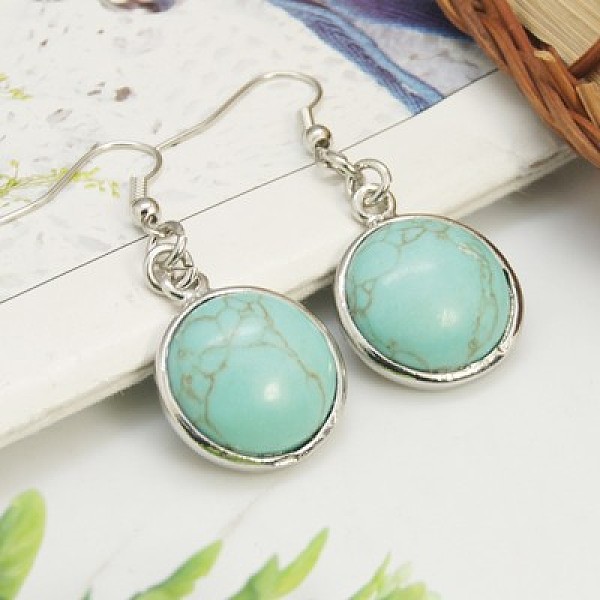 

PandaHall Fashion Synthetic Turquoise Earrings, with Brass Earring Hooks, Half Round/Dome, 44~45x18~19mm, Pin: 0.6mm Synthetic Turquoise..., Green