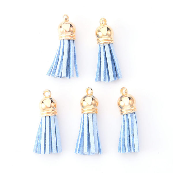 

PandaHall Faux Suede Tassel Pendant Decorations, with CCB Plastic Cord Ends, Light Gold, 33~35x10mm, Hole: 2.5mm Faux Suede