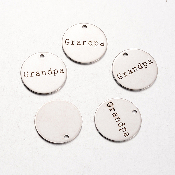 

PandaHall Spray Painted Stainless Steel Family Theme Pendants, Flat Round with Word Grandpa, Stainless Steel Color, 20x1mm, Hole: 2mm...