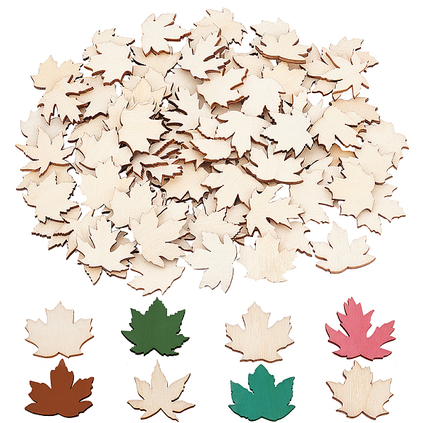 PandaHall OLYCRAFT 99pcs Wooden Maple Leaf Cutouts Unfinished Blank Wooden Slices Maple Leaves Wood Pieces Wooden Cutout Ornaments for DIY...