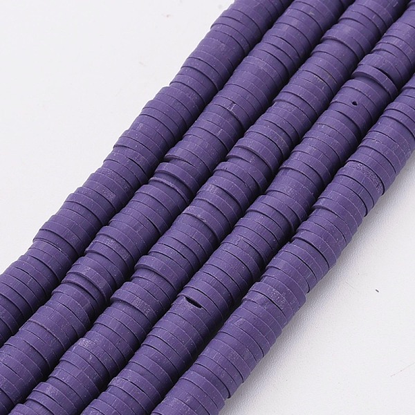 

PandaHall Handmade Polymer Clay Bead Strands, Heishi Beads, Disc/Flat Round, Medium Purple, 6x0.5~1mm, Hole: 2mm, about 320~447pcs/strand...