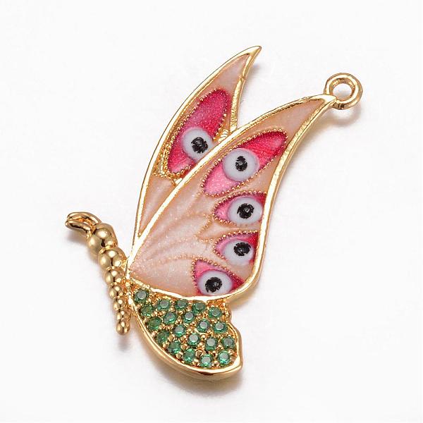 

PandaHall Brass Micro Pave Cubic Zirconia Pendants, with Enamel, Butterfly, Golden, Medium Aquamarine, 22.5x22x2mm, Hole: 1mm Brass+Cubic..., Green