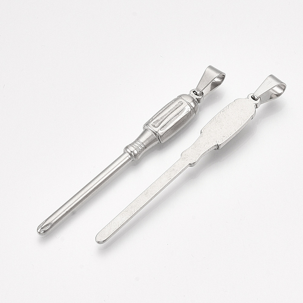PandaHall 304 Stainless Steel Big Pendants, Screwdriver Shape, Stainless Steel Color, 63.5x8x4mm, Hole: 8x5mm 304 Stainless Steel Tool