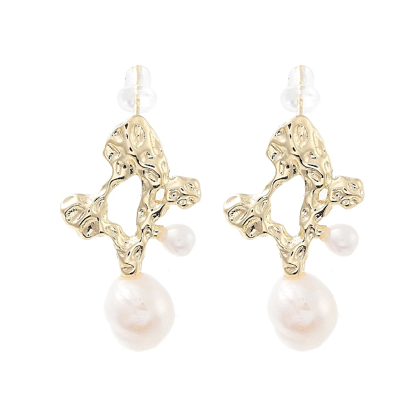 

PandaHall Natural Pearl Dangle Stud Earrings, Brass Earrings with 925 Sterling Silver Pins, Real 14K Gold Plated, 25x20mm Pearl White