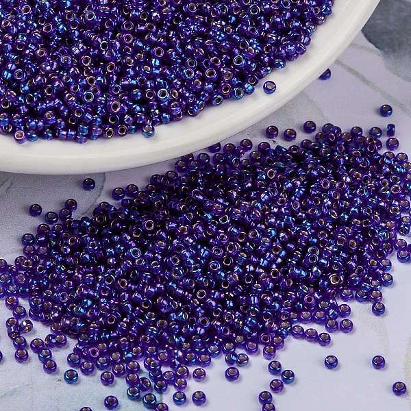 

PandaHall MIYUKI Round Rocailles Beads, Japanese Seed Beads, 15/0, (RR1020) Silverlined Cobalt AB, 1.5mm, Hole: 0.7mm, about 5555pcs/10g..., Blue