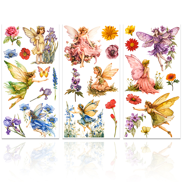 

PandaHall 3 Sheets 3 Styles Flower PVC Waterproof Decorative Stickers, Self Adhesive Floral Decals for Furniture Decoration, Fairy..., Multicolor