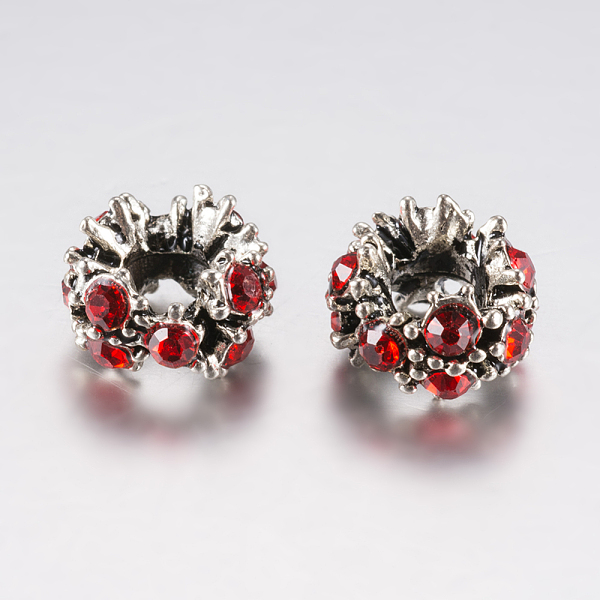 

PandaHall Tibetan Style Alloy Rhinestone European Beads, Large Hole Beads, Flower, Antique Silver, Red, 12x8mm, Hole: 5mm Alloy+Rhinestone...