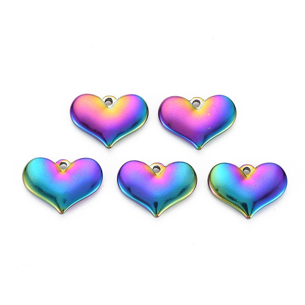 

PandaHall 201 Stainless Steel Pendants, Heart, Rainbow Color, 15x20x3.5mm, Hole: 1.5mm 201 Stainless Steel Heart