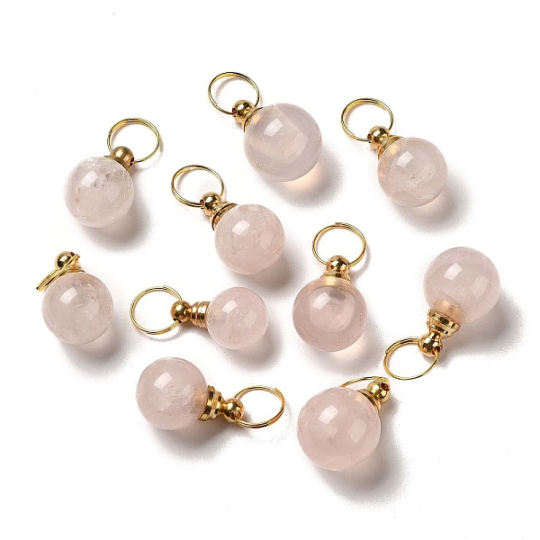

PandaHall Natural Rose Quartz Openable Perfume Bottle Pendants, with Golden Tone Brass Findings, Round Charm, 31~36mm, Pendant...