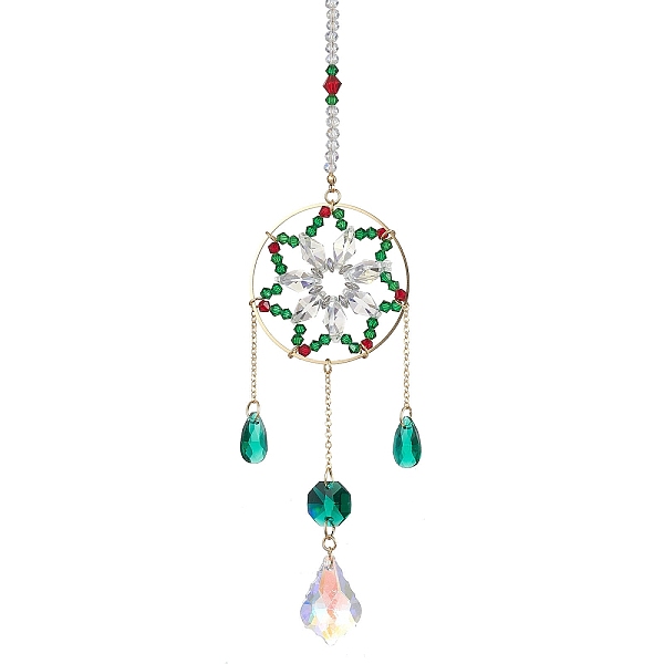 

PandaHall Christmas Theme Snowflake Glass Beaded Hanging Ornaments, Teardrop Tassels for Home Garden Decorations, Colorful, 305mm Glass..., Multicolor