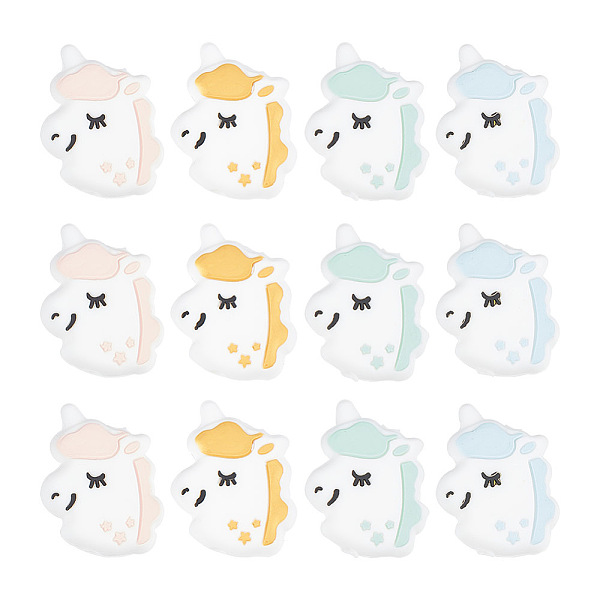 

PandaHall GOMAKERER 12Pcs 4 Colors Unicorn Silicone Focal Beads, Chewing Toy Accessoies for Teethers, DIY Nursing Necklaces Making, Mixed..., Multicolor