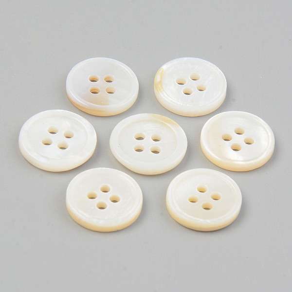 

PandaHall Natural 4-Hole Freshwater Shell Buttons, Flat Round, Seashell Color, 12.5x2mm, Hole: 1.5mm Shell Flat Round