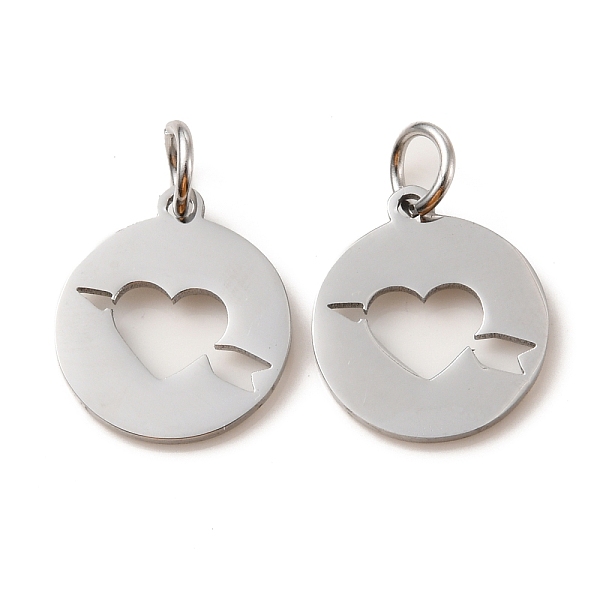 

PandaHall 304 Stainless Steel Charms, Laser Cut, with Jump Ring, Stainless Steel Color, Hollow, Flat Round Charm, Heart, 13.5x12x1mm, Hole...